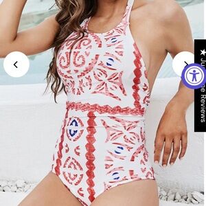 Floral tie neck swimsuit in size large—BRAND NEW